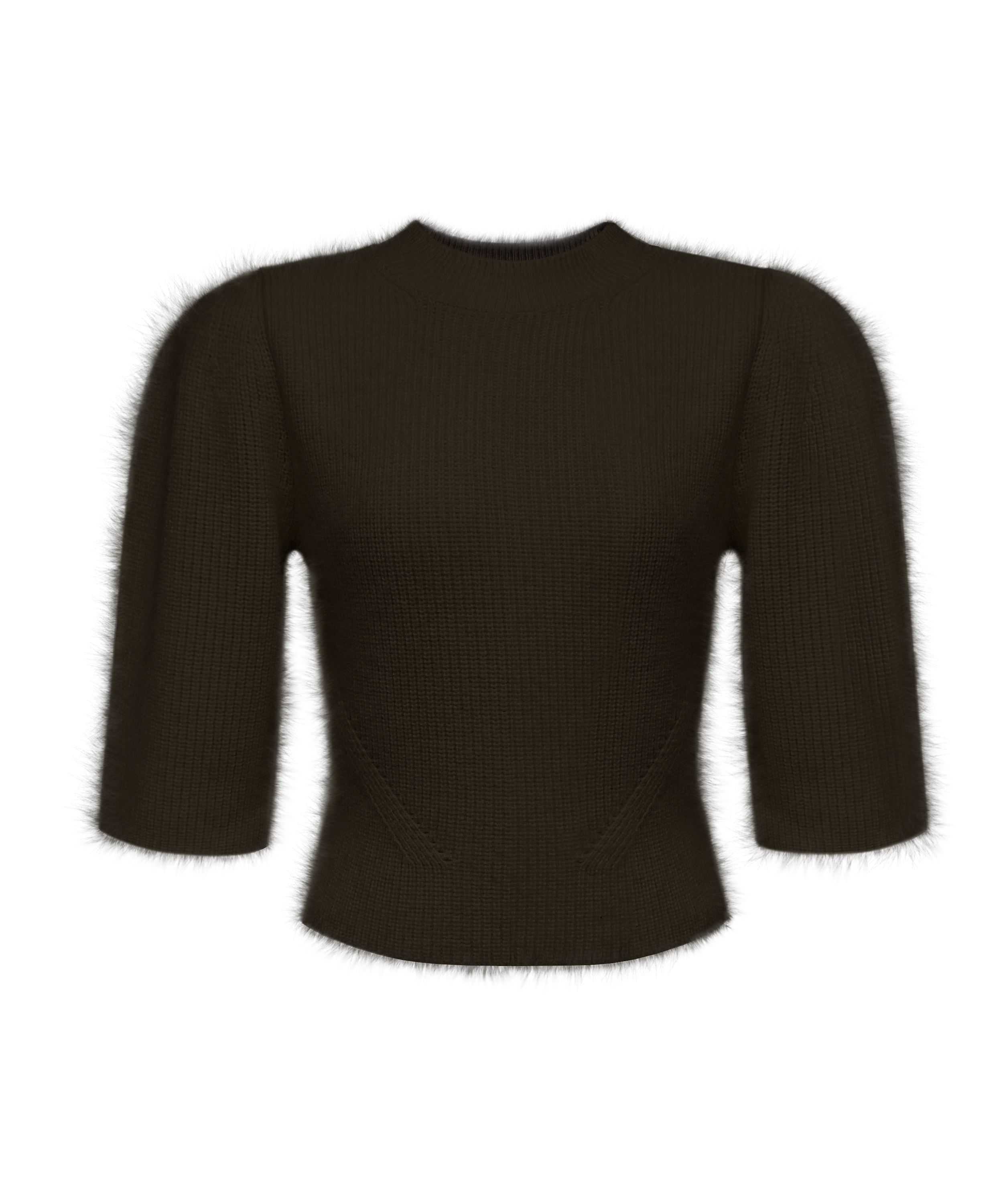 [PREORDER] Raccoon Wool Puffed Sleeve Knitwear - Dark Brown